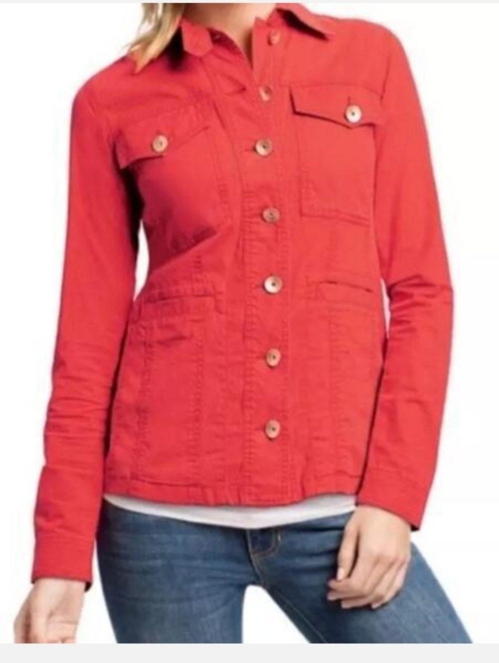 Women's Orange Button-Up Utility Jacket